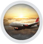 airplane flying with sunrise