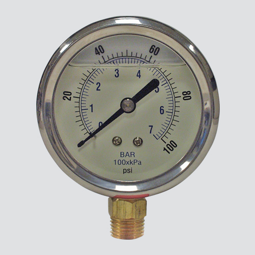 2-1/2" 60 PSI Glycerine Filled Pressure Gauge — 1/4" Male Pipe Thread Lower Mount