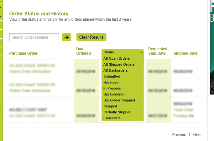 Check Order Status & History